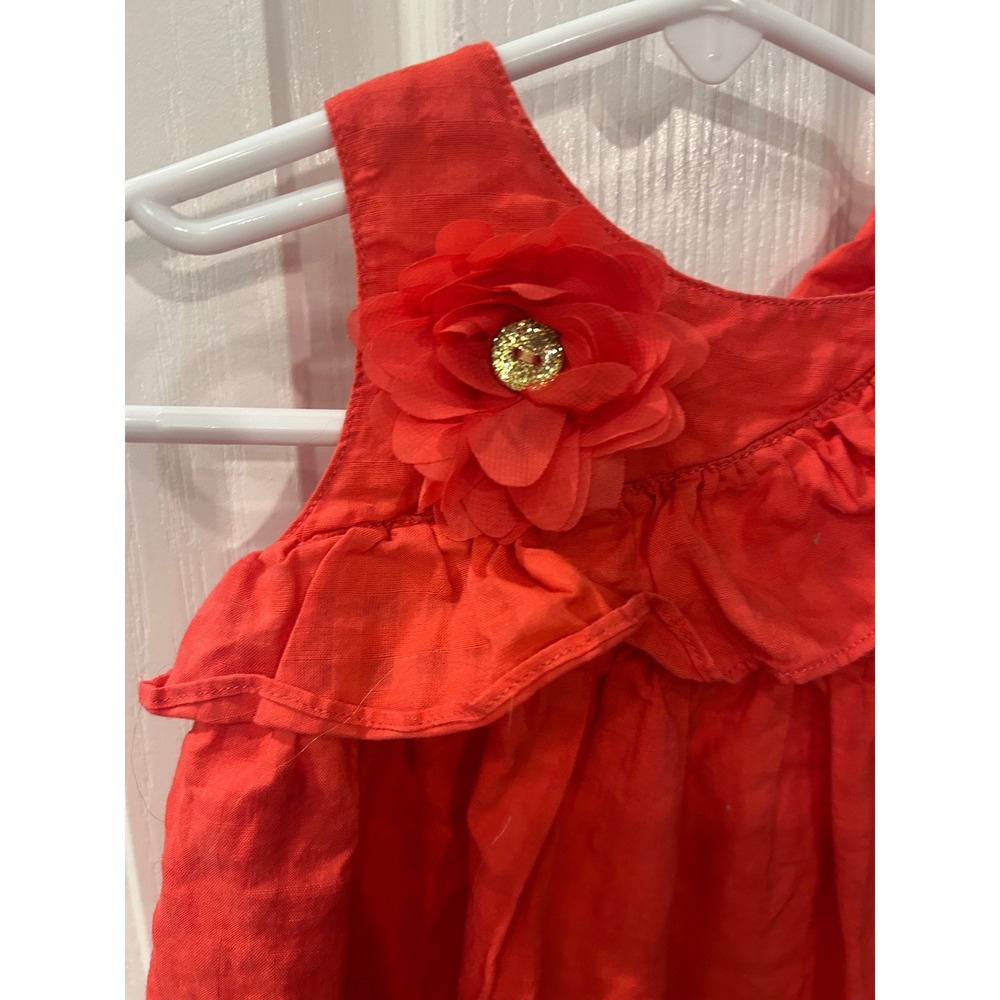 Gymboree Dress Red Ruffle Floral Gold Button Cotton Toddler Special - Picture 2 of 6